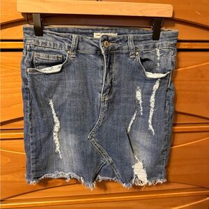 Casual Blue Distressed Denim Mini Skirt